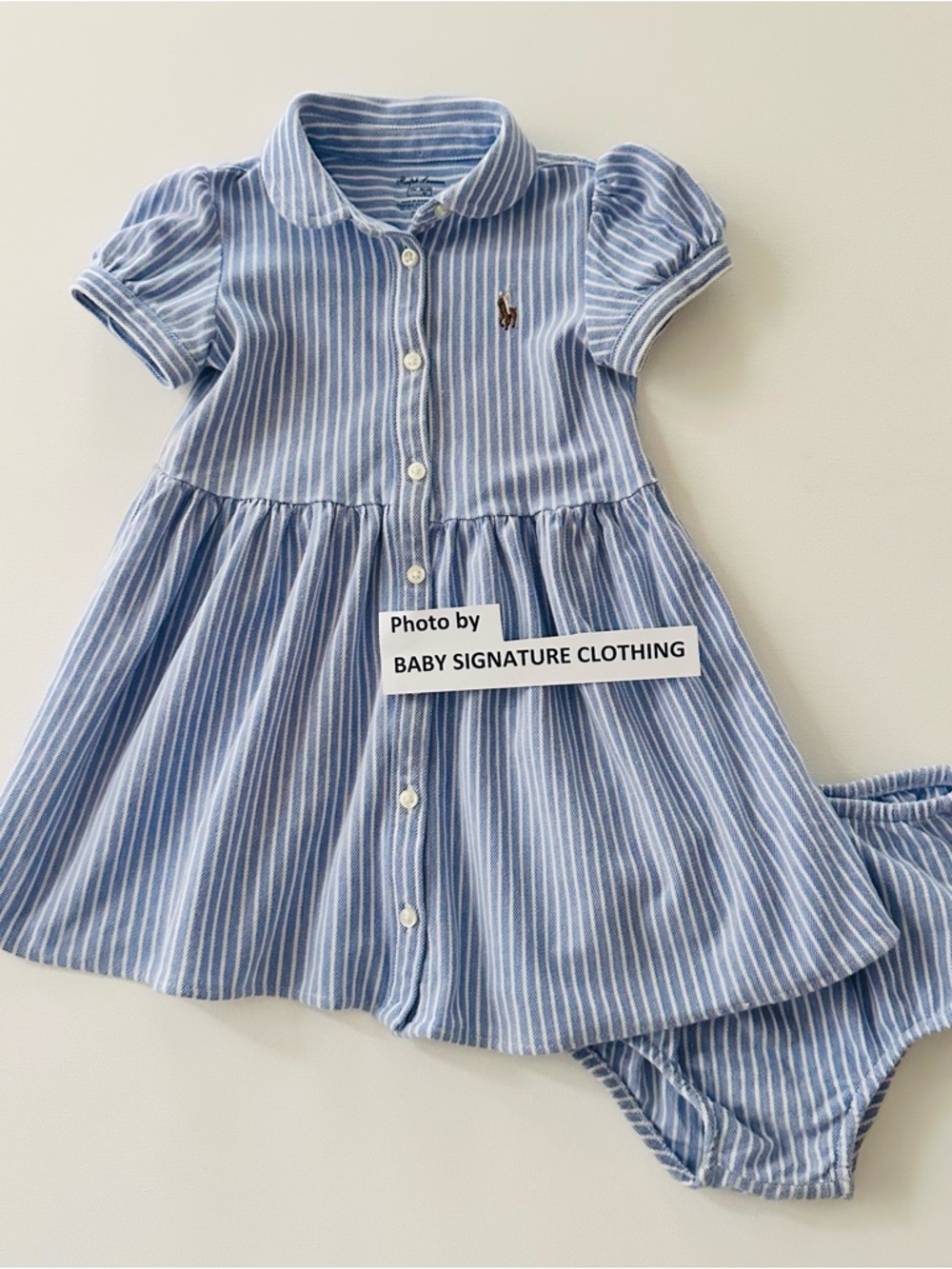 Ralph Lauren 18 Months Baby Girl Blue Striped Polo Dress Preppy Spring Summer